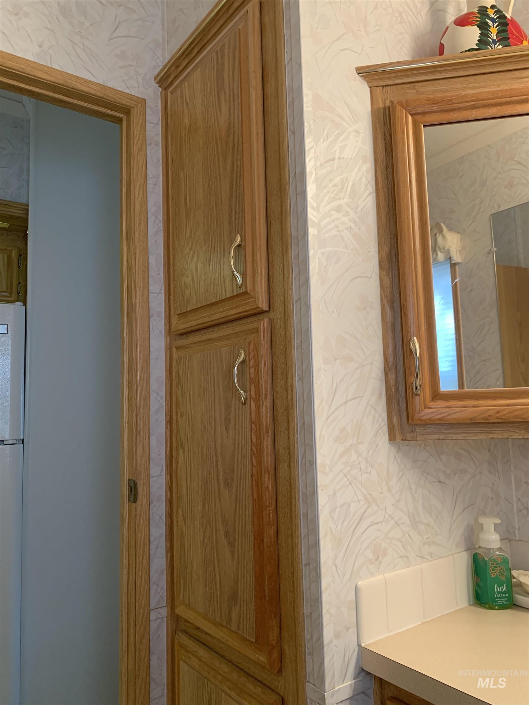 Detailed view of wallpapered walls