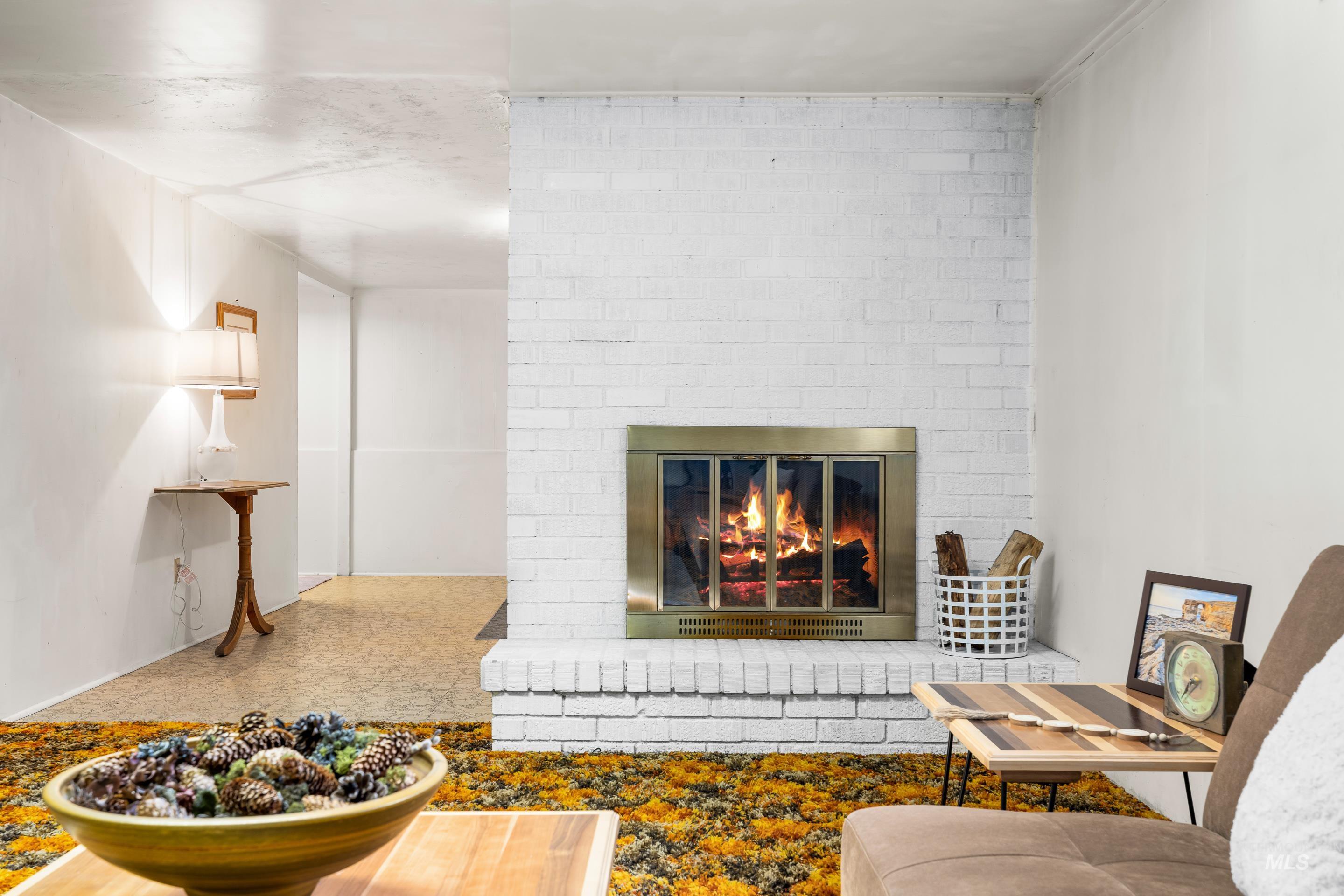 Living area with a fireplace