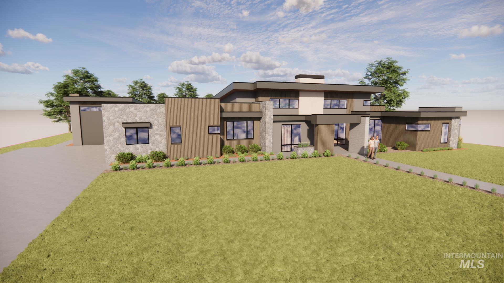 View of front facade featuring a front yard and driveway