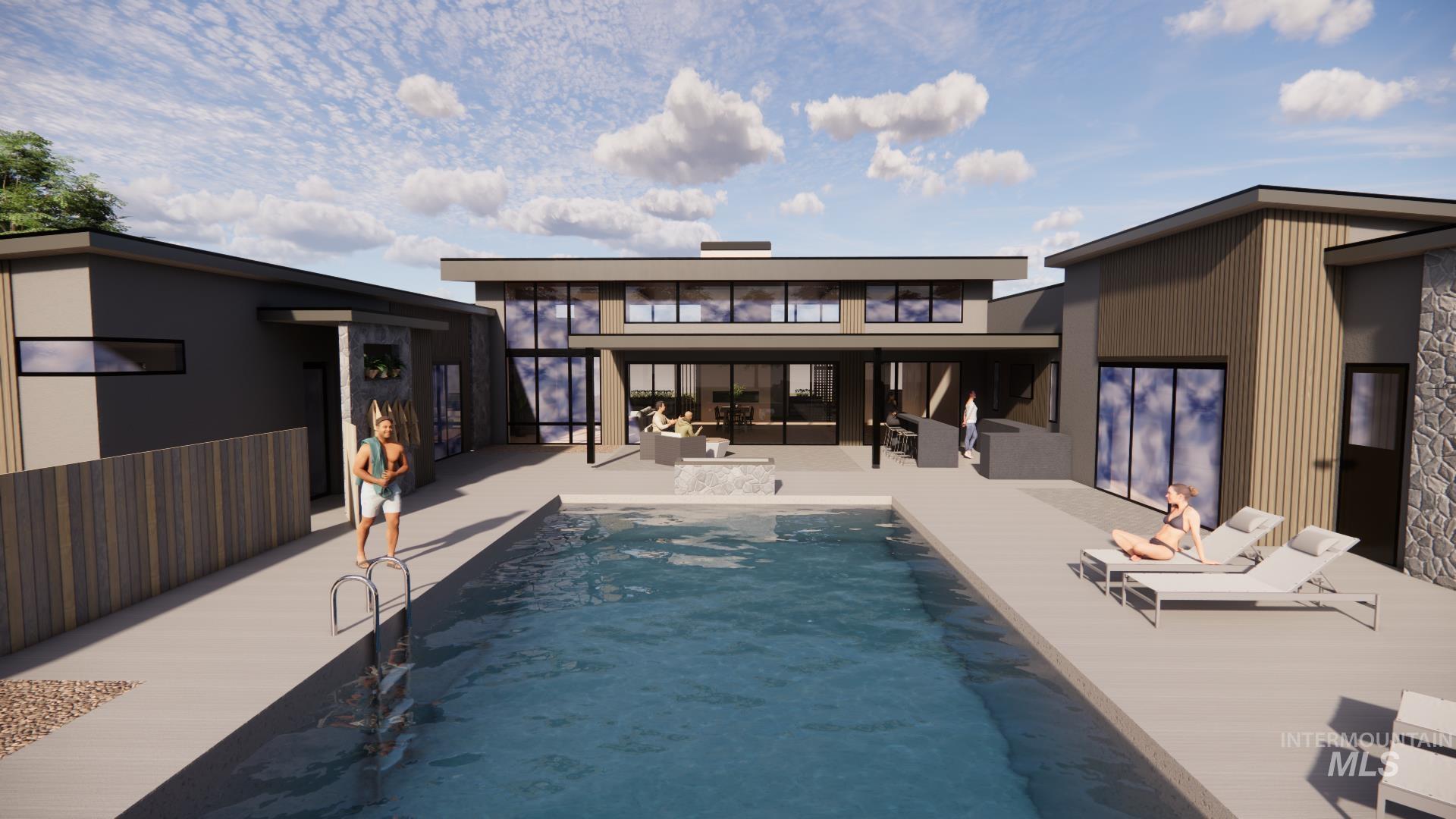 Back of property with an outdoor pool