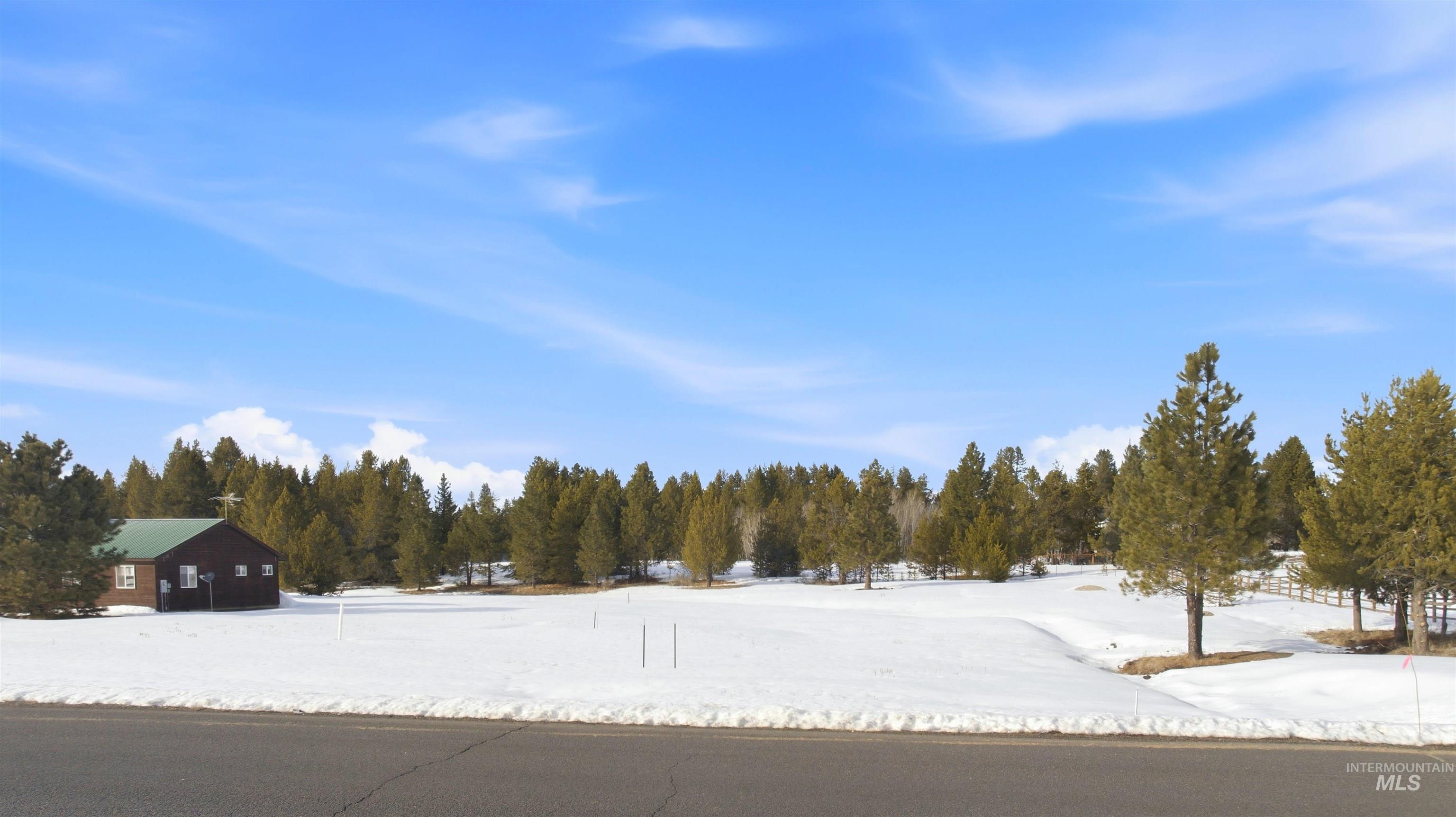 View of yard layered in snow