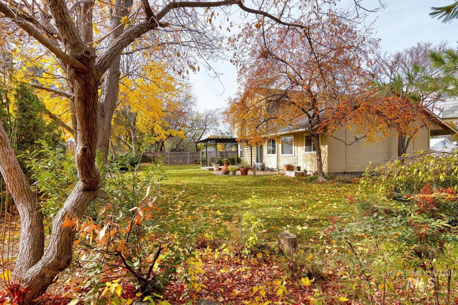 View of yard with a patio and a pergola