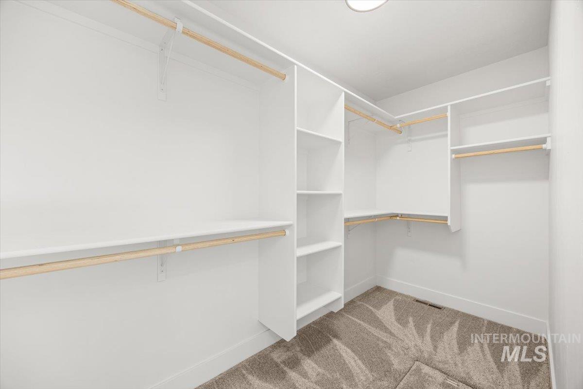 Spacious closet featuring light carpet