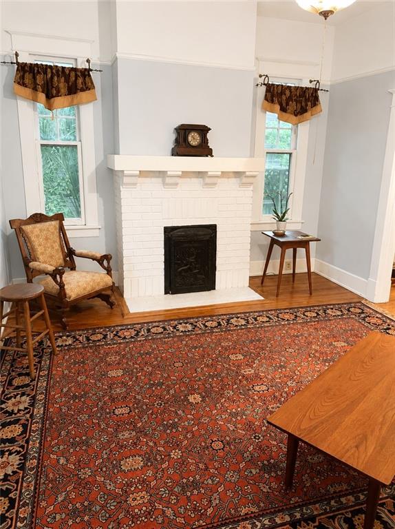 Living room area showing decorative fireplace