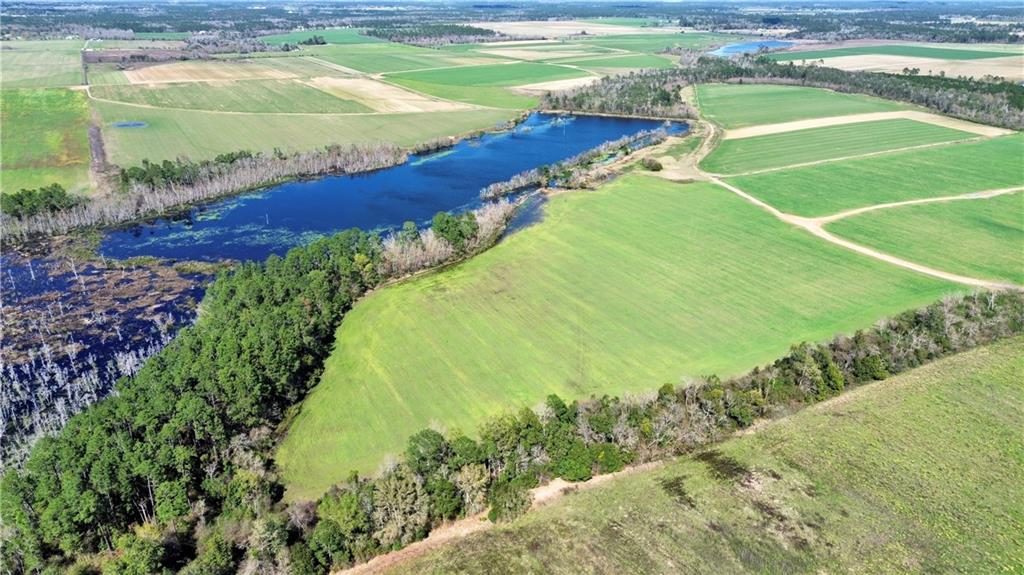 Bird's eye view with a water view and a rural view