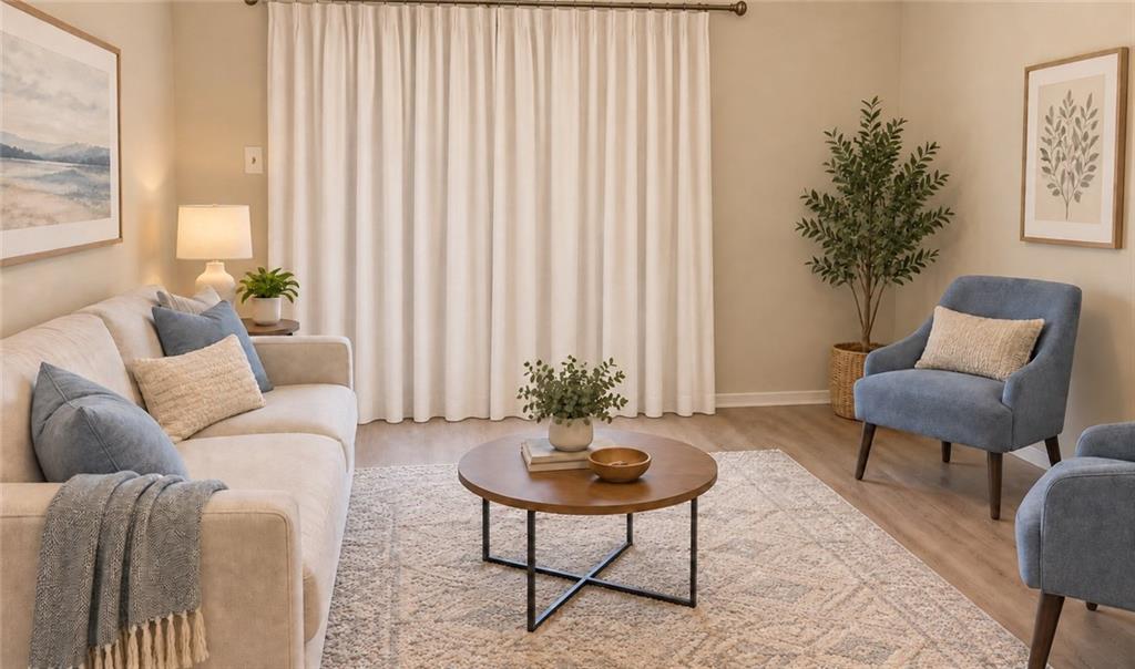 Corner built-in breakfast nook with wood-finish flooring