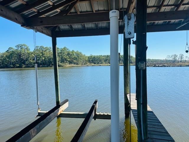 Dock featuring a water view and boat lift