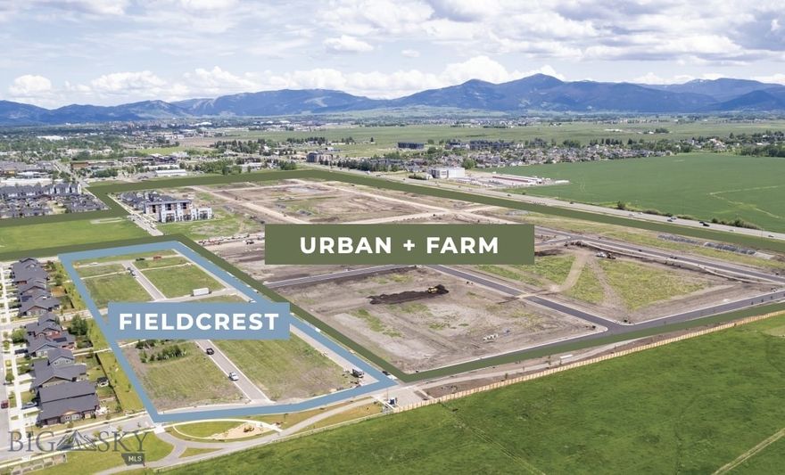 Outlaw Realty is pleased to present Fieldcrest at Urban + Farm in Bozeman, MT. Fieldcrest consists of 8.72 acres located within the 106 acre Urban + Farm mixed use and master planned community situated in Bozeman’s growing west side. The location is off Fallon Street south of Norton Ranch subdivision, and provides an excellent opportunity for developers to build a total of 64 residential units, comprising of 21 single-family homes and 43 townhomes across 9 four-plex lots and 1 seven-plex lot. Horizontal is complete and final plat is received and this pad is ready for your development.