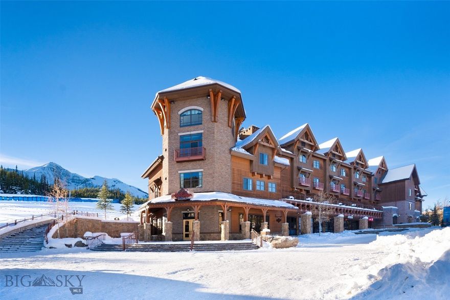 Unbeatable slopeside location! This Village Center studio condo is located in the Big Sky Resort base area and offers direct views of Lone Peak with immediate access to the brand new Explorer Gondola. Positioned directly along the slopes, the residence provides ski-in/ski-out access and close proximity to lifts, making it the perfect choice for both investment rental use and/or owners seeking a ski condo with prime location. 

The unit features an efficient studio floor plan with kitchenette, seating area, fireplace, Murphy bed, and a spacious bathroom. Offered fully furnished and turnkey, the condo is ready for immediate personal use or as a rental. Just bring your skis and hiking boots! 

Experience the convenience of skiing directly off the slopes to your door, and storing your gear wit the ski valet while you grab lunch in the base area or enjoy a dip in the hot tub. 


Located in the heart of the Big Sky base area village, dining, bars, retail shops, and a grocery market are all located within a few steps of the condo. Summer access includes nearby hiking trails and downhill mountain biking directly from the base area. 

Community amenities include an outdoor pool and hot tub located beside the ski slopes, ski valet service, private owner storage lockers, a lobby, fitness room, and concierge services.

An ideal opportunity for a low-maintenance slopeside investment or second home at Big Sky Resort, this Village Center condo is not one to be missed!