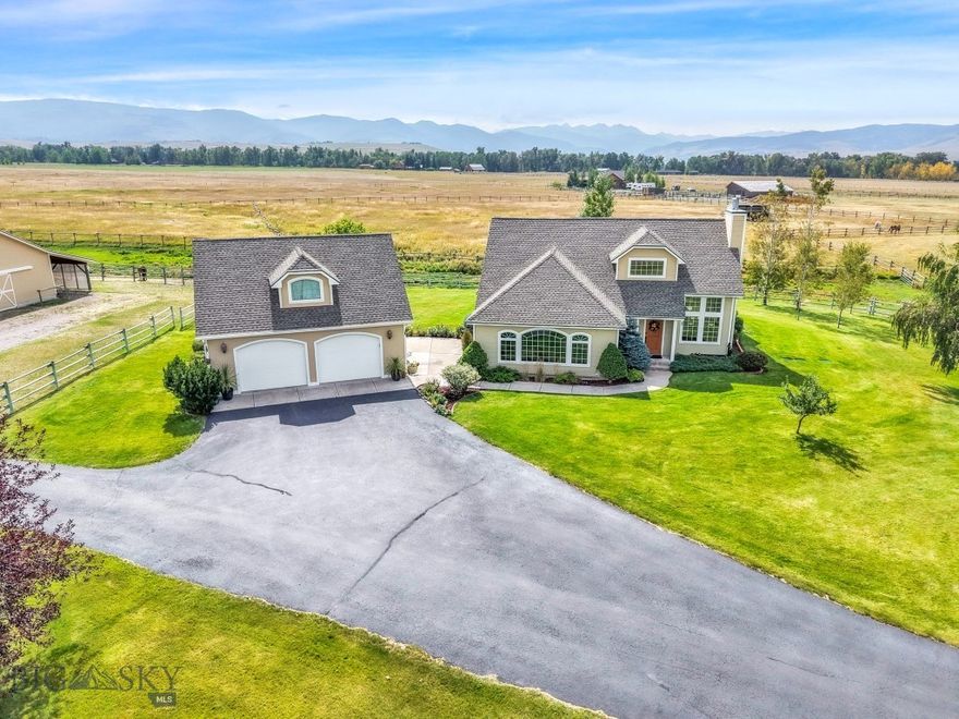 Pride of ownership shines throughout this beautifully maintained equestrian property, ideally located between Bozeman and Big Sky. Convenient to local recreation - fishing, hiking and skiing. This immaculate home features solid oak flooring throughout, a stunning floor-to-ceiling stone fireplace, and a main-floor primary suite with private deck access. The kitchen boasts granite counters, travertine backsplash, solid cherry cabinetry with full-extension drawers, stainless steel appliances, a 5-burner gas range, and double ovens. The kitchen is open to the dining room and has access to the large deck for summertime grilling, entertaining, morning coffee and evening sunsets. You will enjoy the natural light, storage space and large family room. Outside, the attention to detail continues with manicured grounds, a detached garage with an artist’s studio above, and extensive equestrian amenities. The large barn has a concrete foundation with drive-thru, two stalls, tack room, shop with 220V power, hay storage, and insulated/heated workspace. Two loafing sheds and covered hay storage complete the setup—perfect for the discerning horse owner. Whether you're seeking the country living close to town or a turn-key equestrian facility, you don't want to miss this property.
