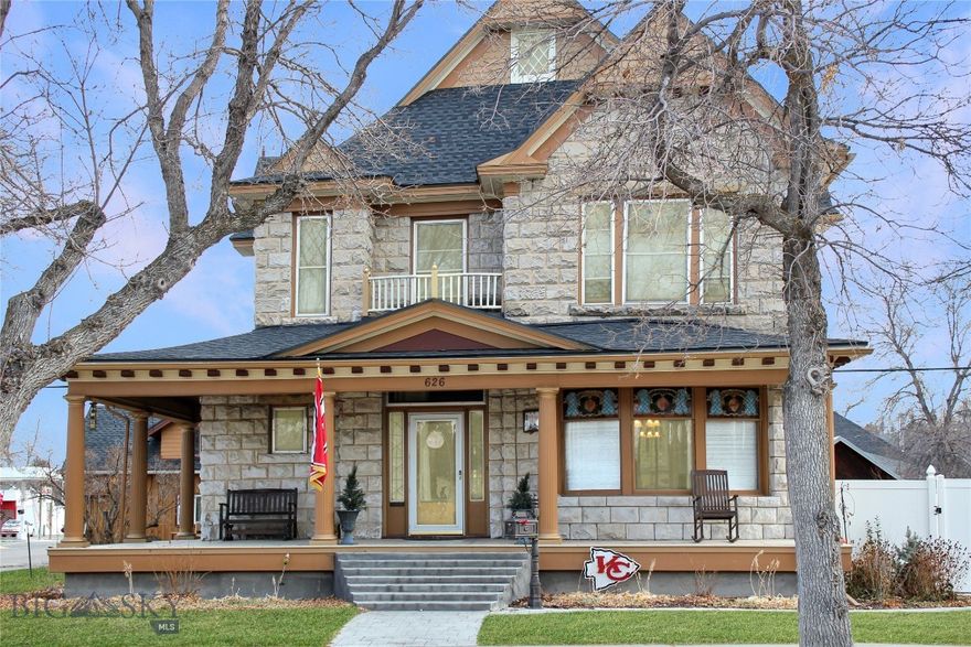 Welcome to the grandeur of the past, seamlessly blended with modern comfort, at 626 South Pacific, a stately stone mansion nestled in Dillon, Montana's historic home district. Built in 1900, this exquisite property boasts an impressive .33 acres of land, offering a perfect blend of privacy and accessibility.

Ideal for both investors and families, this historic 5-bedroom, 2.5-bathroom home invites you in with a beautiful wraparound porch, setting the stage for the elegance within. The property includes a 2-bedroom/2-bathroom detached rental unit with a 100% rental history, perfect for additional income or as a mother-in-law suite.

Step inside to discover a treasure trove of original features, including woodwork throughout, stained glass windows that cast colorful patterns in the light, and a formal dining room and library for refined entertaining. The remodeled kitchen, equipped with top-notch appliances, bridges the past and present, while a wood-burning fireplace adds warmth and character to this historic home.

Two stories of living space, plus an attic and basement, offer ample room, while the intricately handcrafted original wood staircase with a charming window seat on the landing adds a touch of romance. The remodeled primary bathroom provides a modern retreat, and the backyard's privacy fence and mature trees ensure seclusion in the heart of the city.

Step outside to the entertaining area, where the original chandeliers add a touch of opulence to your gatherings. This executive home's fabulous location puts you within walking distance to the University of Montana Western and downtown Dillon's amenities, and just a stone's throw from Barrett Memorial Hospital.

Embrace a lifestyle of timeless elegance at 626 South Pacific, where history and luxury live in harmony.
