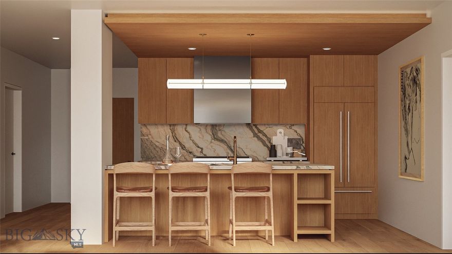 Introducing Bozeman Yards — Bozeman’s most exceptional new address and the highest standard of luxury construction available on the market. Perfectly positioned in the heart of the vibrant Mill Arts District on the Northeast side, Bozeman Yards offers an unrivaled living experience where world-class design, premium finishes, and curated amenities come together in a way that no other development in town can match. These architecturally striking condos feature elevated finishes inspired by Montana’s natural beauty, with oversized windows framing panoramic Bridger Mountain views - each interior space is matched with an equally appealing outdoor space designed for year-round enjoyment. Residents enjoy exclusive access to The Yards Club, a one-of-a-kind private spa and wellness retreat featuring a plunge pool, sauna, cold plunge, fitness studio, and owner’s lounge. With thoughtfully designed landscaping, nearby trail systems, and walkability to both downtown Bozeman and Story Mill Park, this is the most connected, design-forward, and amenity-rich living experience available. Reserved parking, private storage, and a community-focused design complete the vision—Bozeman Yards is truly defining a new standard of excellence. Bozeman Yards Unit 205 is a meticulously crafted 1-bedroom, 1-bath home featuring a versatile private den—ideal for a home office or guest accommodation. Buyers can choose from a selection of designer-curated finish packages to personalize their space. The open-concept layout maximizes both functionality and flow, creating an effortless living experience. The generous 133 SF south-facing terrace extends seamlessly from the living room, providing a private outdoor sanctuary to savor the panoramic views.