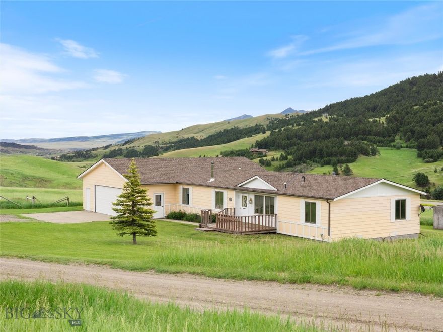 Single level home on acreage between Bozeman and Livingston! This one owner home sits on approximately 5 acres and is perfectly situated for convenience. The spacious 2,200 square feet offers 3 bedrooms, including a large master suite with its own full bathroom and private access to the backyard, plus 3 full bathrooms in total. Extra rooms provide ample space for entertaining, hobbies, or simply enjoying plenty of elbow room. The open, versatile floor plan makes this home ideal for comfortable living and gatherings. Attached oversized 2 car garage, plus additional storage room with plumbing, to secure your vehicles and extra storage. Bring your furry friends along - this pet friendly home offers the perfect environment for pets to thrive, with ample indoor and outdoor space to play and relax. Enjoy country living with convenient access to both vibrant towns. Fantastic opportunity to own a comfortable home on land in a great location.