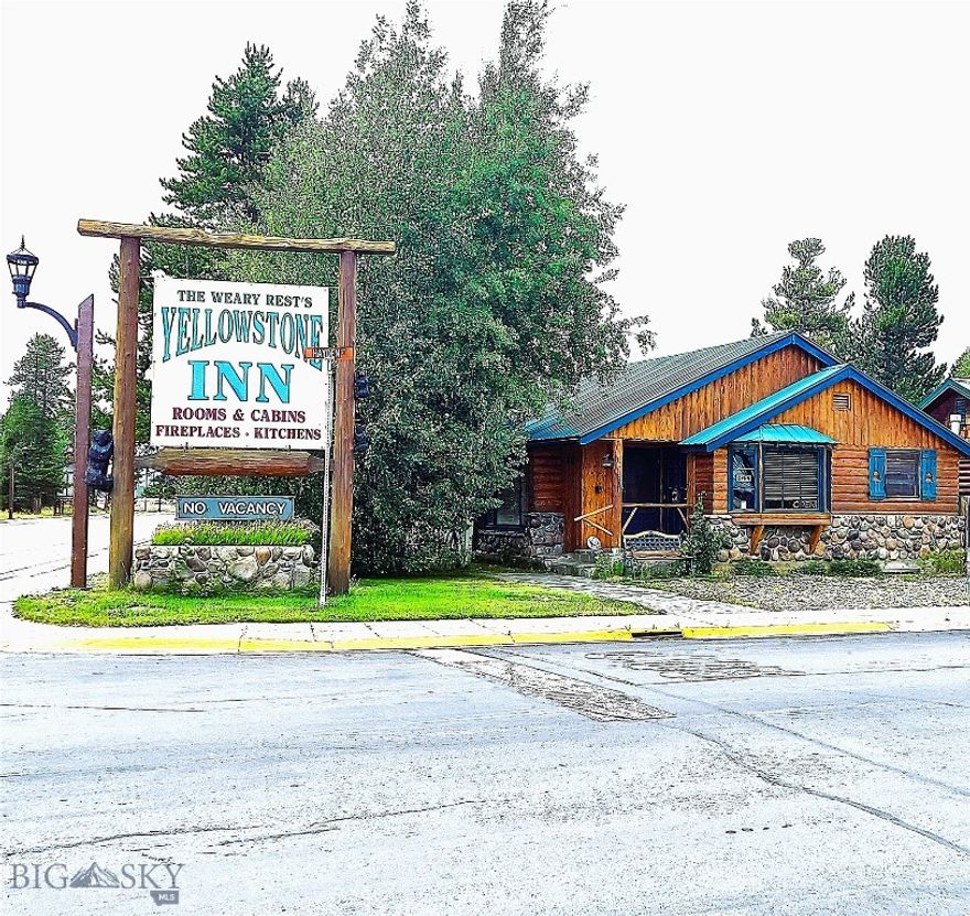 Charm for days. A remarkable opportunity to own a beautiful and meticulously maintained property. This 10-unit motel consists of 5 units up front then 5 individual cabin units on the back side. There are 5 kitchenette units and 5 units with fireplaces. The property also has a 2000 sq ft home that houses the motel office and can serve as owners/managers quarters A prime location just a few blocks drive to the West Entrance of Yellowstone National Park. Conveniently located on highway 20, which leads through town. Offering lodging with individuality and character that combines the rugged feel of Yellowstone with modern day conveniences. The units have been extremely well maintained with updated flooring and tile work in all the bathrooms. Only minutes away from all of the stores, outfitters and fly shops in West Yellowstone. With significant return business and the authentic feel of the units, this property rarely has vacancies. Currently the property operates from Mid-May to the 1st of October only. The property is sold inclusive of all furniture, appliances, and fixtures. A turnkey business ready for the new owner to add their unique touch and welcome guests.