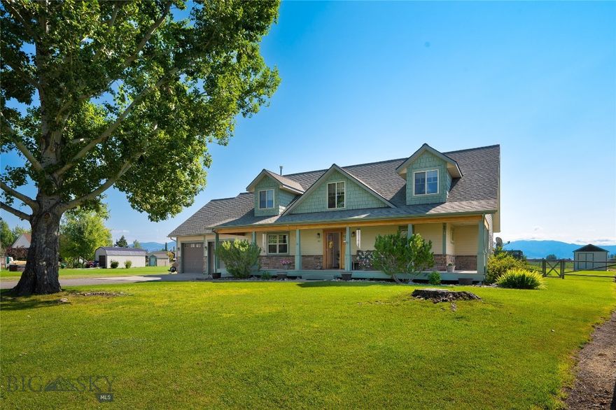 Welcome to your Montana retreat, tucked just west of Belgrade and framed by breathtaking Bridger Mountain views. This spacious five-bedroom, two-and-a-half-bathroom home rests on nearly half an acre, offering both room to spread out and cozy spaces to gather. Step inside to soaring, lofted ceilings and a layout designed with everyday living in mind. The main floor features a private primary suite, a formal dining room for special occasions, and a generous kitchen with a breakfast nook that’s perfect for morning coffee. A convenient mudroom/laundry area leads directly to the oversized garage, keeping life organized and easy. Upstairs, the thoughtful design continues with two inviting living areas separated by a sunlit loft. To one side, you’ll find two bedrooms and a full bath, while the other side offers a den/office and two more bedrooms—one large enough to serve as a cozy family room. A handy back staircase connects directly to the garage for added convenience. Outside, the fenced and beautifully landscaped backyard feels like a private haven. Flower beds, a tidy shed, and lush lawn with underground sprinklers create a perfect setting, while the new wood deck and east-facing patio provide shaded afternoon spaces to relax and soak in sweeping views of farmland and mountains beyond. The welcoming covered front porch spans the length of the house, setting the tone for evenings spent with neighbors or quiet moments enjoying the scenery. The community itself offers walking trails, ponds, and parks—including a playground and basketball court—making it easy to connect with the outdoors. And with the Gallatin River, the airport, and world-class ski areas just minutes away, adventure is always within reach.
This is more than a house—it’s a place to put down roots, create memories, and call home.