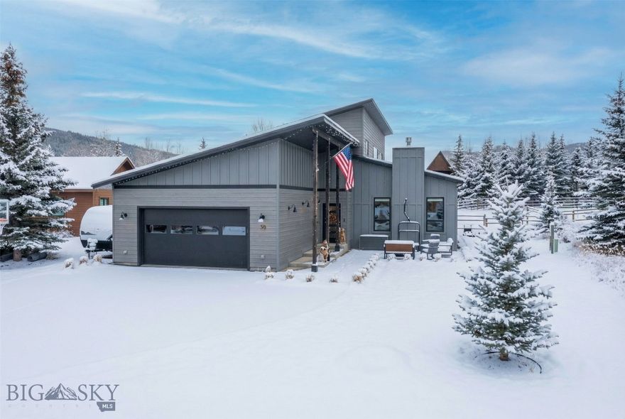 Located in the highly coveted South Fork neighborhood, this modern mountain retreat offers the perfect balance of convenience, comfort, and contemporary design. Built in 2019, the home is just a short bike ride to Big Sky’s Town Center — the true heart of the community — where you’ll find restaurants, shopping, the BASE community center, and the ice-skating rink. Big Sky Resort is only ten minutes away for world-class skiing and mountain adventure.
Thoughtfully designed with 3 bedrooms, 2.5 bathrooms, a dedicated office, reading nook, and a cozy kids’ TV area, the layout suits both full-time living and vacation stays. The open-concept living and kitchen area is elevated by herringbone-patterned floors, soaring ceilings, and a gas fireplace that creates a warm, inviting atmosphere.
The chef’s kitchen features a five burner gas range, additional oven, functional custom cabinetry with integrated spice racks, specialized drawers for plates and bowls, and seamless quartz countertops that extend up the backsplash. The oversized sink with an integrated cutting board adds both form and function.
Set on nearly half an acre, the property provides space to relax and enjoy the outdoors, while the large garage offers ample storage for bikes, skis, and all your Montana adventure gear. Additional upgrades include air conditioning, a rare and highly sought-after feature in newer Big Sky homes.
30 Whitefish Drive combines craftsmanship, thoughtful design, and unbeatable proximity to Big Sky’s best amenities — a true South Fork gem.