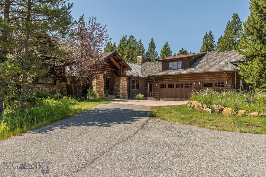 Crafted by Locati Architects, this exceptional residence offers unmatched privacy, set on over 4 acres with adjacent open space and sweeping mountain views. The main level features a spacious kitchen, dining area, and an inviting great room with a wood-burning fireplace. Also on this floor are the primary ensuite bedroom, an office currently serving as overflow guest accommodations, a three-quarter bath, and an additional guest ensuite bedroom.
Upstairs, you'll find two more ensuite bedrooms and a cozy sitting area. 
Enjoy warm summer evenings on the expansive south-facing deck, complete with a wood-burning fireplace and hot tub. Ideally located near hiking and biking trails, the property offers ski-in/ski-out access via the Spanish Peaks Mountain Club Clubhouse during the winter season.
The Clubhouse boasts a private dining room, bar, outdoor seating, fitness center, pro shop, and locker rooms, along with exclusive discounts at Montage Big Sky for additional amenities. Conveniently situated between the Spanish Peaks Clubhouse and Big Sky Town Center, this home offers easy access to both.
A brand-new DaVinci roof was installed by the seller last fall.