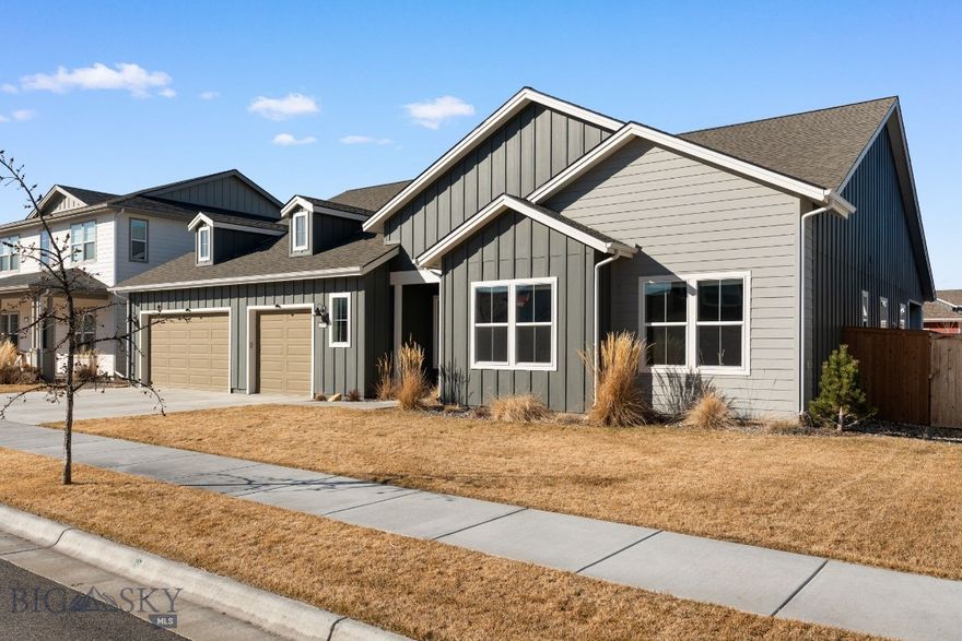 Welcome to this beautifully crafted single-level home offering 3 bedrooms, 3 baths, and 2,842 square feet of thoughtfully designed living space. Perfectly situated in Prescott Ranch just a block away from the community park, this property blends modern comfort with timeless Montana charm. Inside you'll discover an inviting open-concept floor plan with large windows to help bring in the natural light, a gourmet kitchen with tons of cabinet and countertop space. The primary suite is a true retreat, complete with a luxurious en-suite bathroom boasting dual vanities, a walk-in shower, large bathtub, and a spacious walk-in closet. The additional bedroom has en-suite bathroom. 3rd bedroom is non-conforming & could also be used as an office. Additional highlights include: 3 car garage, laundry room with sink and upper cabinets, covered patio, RO system & water softener, 3 heating zones, additional 220v electrical, water softener, garage hose bib with H/C, extra insulation in the interior walls, and hot water booster. All information is deemed reliable but not guaranteed, all buyers and buyers agents to verify all information.