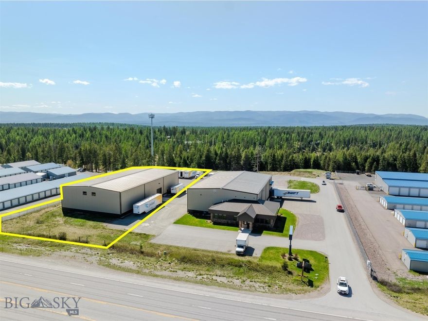Located along U.S. Highway 93 S, just two miles from Whitefish and four miles from Kalispell, this 12,000± SF clear-span pre-engineered metal building offers exceptional visibility and access in one of the Flathead Valley’s most active commercial corridors. Built in 2016, the 150’ x 80’ structure features 30-foot clear heights and three grade-level roll-up doors, providing outstanding functionality for warehousing, equipment sales, or a wide range of commercial and light industrial uses. The yard area is designed for 53’ truck access and equipment storage, with ample parking and circulation area. The site boasts 303 feet of Highway 93 frontage, a 26,386 AADT traffic count, and excellent signage and direct highway access, just 7.5 miles from Glacier Park International Airport (FCA). This premier location combines modern construction, highway exposure, and flexible zoning, making it an exceptional opportunity for Tenants seeking a high-quality building in the Whitefish–Kalispell market. This property is also available for sale.
