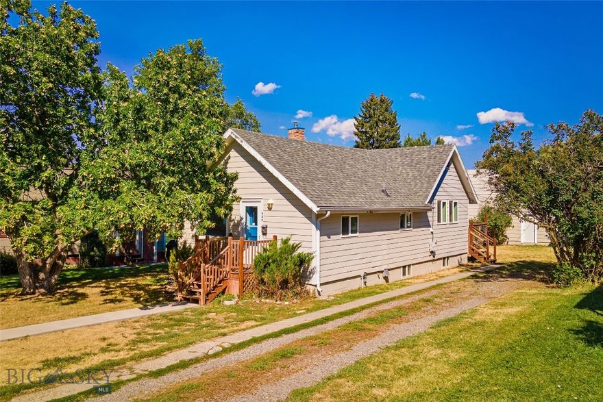 Live in one unit and let your tenant help pay your mortgage! Single family, home with apartment or duplex located in coveted downtown Bozeman! This versatile R-3 zoned property offers a fantastic opportunity for multi-functional living or investment. Here are some highlights: * **Flexible Living Space**: It can be used as a single-family home with 3 bedrooms and 2 baths, or easily converted into two separate units. The upstairs unit features 2 beds and 1 bath, while the downstairs unit has 1 bed and 1 bath. * **Development Potential**: The R-3 zoning and ample lot size present the possibility of adding an additional unit, subject to City planning approval. * **Detached Shop/Garage**: The property includes a 837 sq ft detached shop/garage with alley access. This space has previously rented for $1,000 to $1,200 per month, offering a great income opportunity. It also features separately metered utilities, 220V, and a new gas heater installed in 2021. 12 foot ceiling, loft storage 98SF office space, and an 8x10 garage door. * **Outdoor Amenities**: Enjoy a spacious deck off the back door and a large lawn area, providing plenty of potential to create your ideal outdoor space. Just 3 homes down from Bealle Park which boasts a playground ! This property truly offers significant potential to realize your dreams, whether as a primary residence, a rental income generator, or a development project.