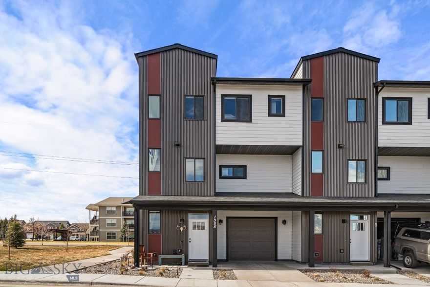This three-story, end-unit condo blends modern design, abundant natural light, and turn-key convenience in the heart of Bozeman. The first floor offers an inviting entryway, laundry and storage area, and an oversized heated one car garage—ideal for a vehicle and recreational gear. On the second floor, the open living room, kitchen, balcony, and dining area are surrounded by windows that capture natural light and views, and a half bath adds convenience for guests. The third floor features a primary bedroom with stunning Bridger Mountain views, two guest bedrooms, a full bathroom, and a balcony off the guest bedroom. Perfectly situated near Montana State University, Downtown Bozeman, restaurants, shopping, trails, parks, and year-round recreation, this home is ideal for a primary residence, MSU housing, a second home, or an investment property.
It's even better in person, schedule your showing today!