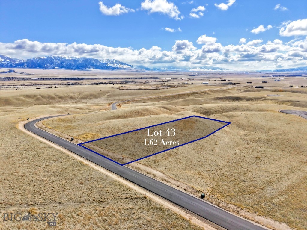 NEW subdivision in Ennis! Lot 43 is 1.62+/- acres. There are 55 lots total between 1+/- to 2+/- acres. The entire subdivision is 165+/- acres so lots of open space to watch the wildlife! Paved roads throughout & power & fiber to each lot. Approximately 3 miles to downtown Ennis. Views in all directions! Wells are 200-350+/- feet & 12-30+/- GPM. Exact taxes TBD as lot has not yet been assessed as a separate parcel. Some photos are of the general subdivision. The listing agent is a member of the selling entity. Buyer & buyer’s agent to do due diligence on property information & verify to their satisfaction.