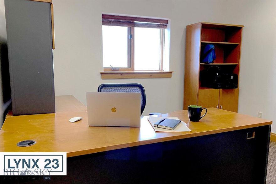 Lynx23 Professional Offices - 164 sq ft office available now. $700/m. This professional office environment features keyless entry, shared break room with a kitchenette, large conference room with video, each office is furnished, shower, copier/business center, High Speed Fiber Optic, Upgraded HVAC, onsite manager, and ample parking. The lease rate includes all expenses (except phone). Convenient west side location between Four Corners and Bozeman!