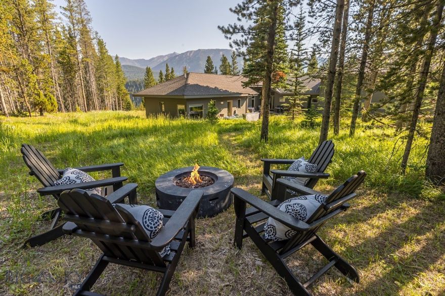 Nestled on a peaceful cul-de-sac, this 4-bed, 3.5-bath mountain retreat offers privacy, comfort & natural beauty. Set on a .75 acre lot, the home backs to a 20-acre Spanish Peaks Lot, providing privacy, tranquility & expansive views. Spanning 4,235 sf across three levels, the 3,098 sf MAIN LEVEL features an open-concept kitchen-living-dining room, half bathroom, master suite w/ walk-in closet & en-suite bath, 2 additional bedrooms, full bathroom, mudroom, laundry room, front porch, back patio w/ hot tub, & covered porch. The 743 sf UPPER LEVEL includes a full bathroom, bedroom, family room, built-in desk & kitchenette, offering privacy from the main living area, ideal for a kids zone, guests, renters, or a mother-in-law suite. The 394 sf LOWER LEVEL includes a sauna, fitness room, storage & mechanical room with access to crawl space. The oversized 750 sf two-car garage has room for large vehicles, storage & potential workshop. Expansive windows bring in abundant natural light, offering views of the surrounding mountains & pine trees. The master suite & main living area offer access to the hot tub. A highly efficient Danish-designed Scan wood-burning stove provides heat & ambiance, complemented by radiant in-floor heat powered by a new boiler installed in 2023. And a whole-house fire suppression system adds extra safety. In 2023, the home’s interior & exterior were freshly painted & the driveway was sealed. Wildfire mitigation measures included tree removal & a gravel perimeter around the home. The surrounding landscape includes natural grasses, wildflowers, wild strawberries & trees, while a large flower bed in front blooms almost year-round. The home is wired for a generator & includes a heat tape system to prevent ice damming on the roof. Local wildlife, including elk, deer, fox & moose, frequently visit, enhancing the charm of the area. Ideally located just 2 miles from Big Sky’s Town Center, 4 miles from Spanish Peaks & Montage Hotel, 7 miles from Big Sky Resort & 9 miles from Moonlight Basin, this home offers easy access to both seclusion & Big Sky’s amenities. This property offers the perfect blend of privacy, functionality & views of nature. Whether enjoying the peaceful neighborhood, exploring nearby wilderness, or taking advantage of outdoor adventures, this home provides a one-of-a-kind living experience in Big Sky, Montana’s mountain paradise. Offered fully furnished, turn-key with some exclusions – an opportunity not to be missed! Agent owned.