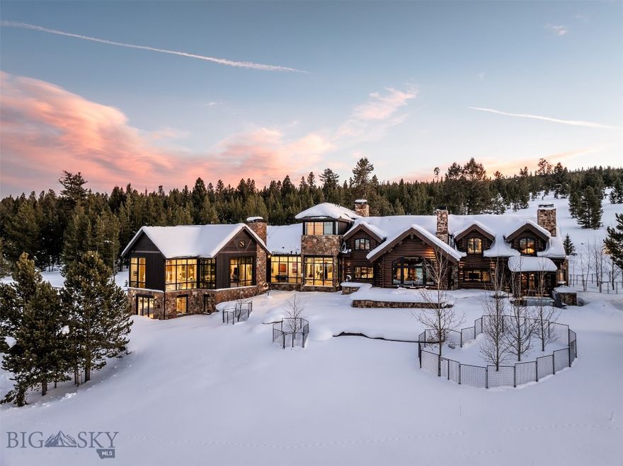 In the forested hills of Towering Pines, this extraordinary Big Sky retreat combines world-class architecture, refined design, and sweeping natural beauty across 20 private acres. Offering both unmatched tranquility and connection to one of the Rockies’ most exclusive private clubs, it is a legacy estate designed for generations.

Ownership includes the opportunity for a coveted National Membership at Spanish Peaks Mountain Club, granting access to the Tom Weiskopf–designed championship golf course, a stunning clubhouse with fine dining, private ski lift access into Big Sky Resort, and a year-round calendar of curated events. Membership also connects owners to the broader Montage Big Sky community, elevating the lifestyle to one of true rarity at the heart of a premier resort destination.

Approximately half of the residence is a newly built custom addition by OSM, strategically designed to frame sweeping views of the Spanish Peaks and Lone Mountain. Though offering remarkable privacy and serenity, the estate sits just minutes from Big Sky’s world-renowned skiing, championship golf, the Blue Ribbon waters of the Gallatin River, and the vibrant Town Center.

Inside, soaring ceilings, expansive windows, and seamless indoor-outdoor transitions fill the home with natural light, while elevated finishes and clean lines create an atmosphere of timeless sophistication. Curated spaces with custom lighting evoke a gallery-like ambiance, perfectly suited for art and the discerning collector.

Spanning more than 10,000 square feet, the residence balances gracious entertaining with the ease of everyday living. Six spacious bedrooms include a primary suite with dual walk-in closets, a private upstairs gym, and a lower-level office and den. A separate guest suite—complete with its own kitchen, dining nook, living room, and outdoor sitting deck—offers visitors both comfort and privacy. Additional features include an expanded three-car garage with a custom-designed mudroom, multiple living areas anchored by striking fireplaces, and a thoughtful blend of formal and casual gathering spaces.

Outdoors, winding garden paths, intimate seating areas, and sweeping mountain vistas elevate the mountain living experience. Every detail reflects a commitment to craftsmanship, elegance, and enduring quality. More than a home, this is a sanctuary—an inspired retreat and a true legacy property, thoughtfully designed to be cherished for generations to come.