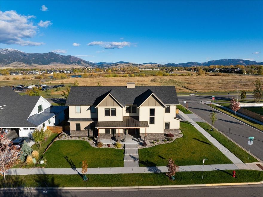 Enjoy the perfect Montana vistas from this elegant home in the sought after Flanders Mill neighborhood of Bozeman. Comprising nearly 3200+/-sf of refined living space, this home features four bedrooms, including a main level primary suite, and 3.5 bathrooms. The kitchen is well laid out with a huge walk-in pantry for storage and counter appliances. The upper level features one bedroom with private bath, two additional bedrooms with a large jack and jill bathroom, and a second living area. Upgrades in this 2019 custom home include main level polished concrete floors with radiant heat, Marvin wood clad windows, upgraded oak cabinetry, oak doors and trim, and a complete Sonos system with in-ceiling speakers through-out. The fenced back yard offers both covered and uncovered patio areas, a fire pit, and spectacular views of the Gallatin Regional Park to the Bridger Mountains beyond. The truly oversized garage is heated, and features built-in cubbies, utility sink, and a third garage door leading to the back of lot. This lovely, turn key home should not be missed.