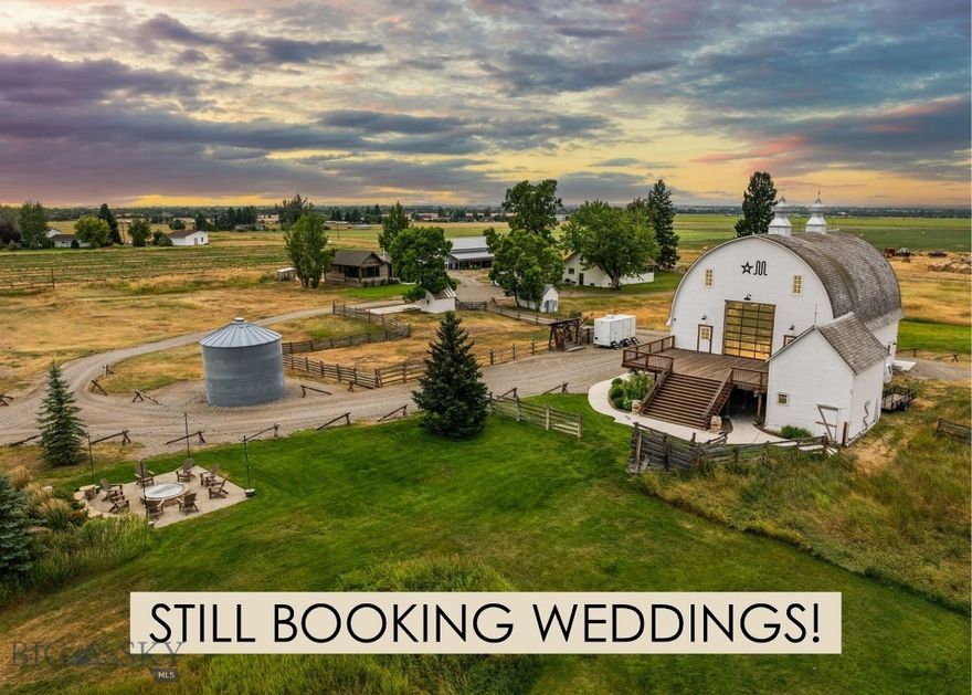 Nestled in the picturesque Springhill area of Gallatin Valley, the Star M Barn, a historic hand-raised barn—originally built in 1917—has been meticulously restored and renovated from 2018 to the present. Set on 33 sprawling acres, this unique estate offers breathtaking views of the Bridger Mountains and Ross Peak, with a seasonal creek flowing through the ceremony area for part of the year. Located just 8 miles from Bozeman and 10 minutes from BZN/Yellowstone International Airport, it provides the perfect balance of privacy and convenience, with no CC & R's or HOA restrictions.
The barn itself is a masterpiece, blending rustic charm with modern upgrades. It features a fire suppression system, all-new electrical (800-amp service), buried wiring for unobstructed views, and high-speed internet capability. Thoughtfully designed lighting and a new propane fire-pit enhance the ambiance, making it an exceptional space for events, gatherings, or personal use. Currently, the space serves as a seasonal wedding venue. Surrounding the barn, the landscaping is lush and well-maintained, with a sprinkler & drip system complementing the mature spruce and aspen trees.
The property includes multiple residential structures, each offering comfort and style. The reclaimed lumber guest house, completed in 2022, features three bedrooms and two baths, while the renovated farmhouse boasts four bedrooms and two baths, along with a new furnace, septic system, and fresh exterior paint. A newly finished guest house used as a VRBO/Airbnb rental (2024) with one bedroom and one bath provides a fantastic income-generating opportunity. Additional amenities include a heated and insulated 40x60 shop (built in 2021), a renovated shed converted into an office space, and an RV pad with full hookups.
For those seeking agricultural or equestrian potential, the estate is well-equipped with a corral area, small smokehouse, and two squeeze chutes. Additionally, the north and south 10-acre parcels remain undeveloped and leased for farming, offering agricultural tax benefits. With four wells and three new septic systems—two of which allow for added structures—the property is primed for expansion.
This extraordinary Montana estate offers a rare blend of history, luxury, and limitless possibilities. Whether you envision it as a private retreat, event space, or investment opportunity, Star M Barn is truly one of a kind. Schedule your private tour today and experience its timeless beauty for yourself!