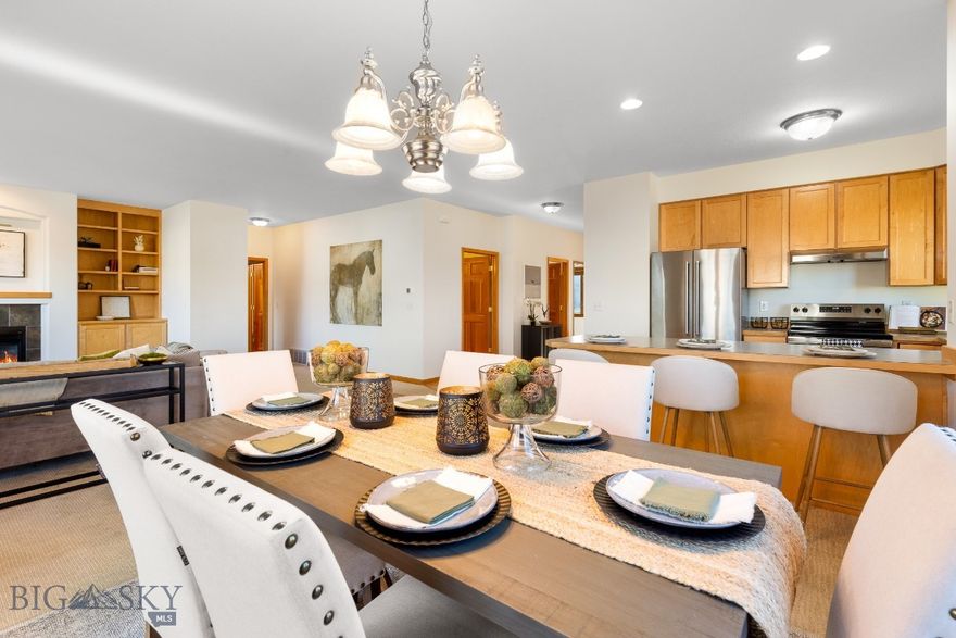 Experience the perfect blend of comfort and outdoor adventure in this inviting single level Bridger Creek condo. The open-concept interior is anchored by a fireplace and custom-built ins, creating a warm focal point that transitions seamlessly into the dining and kitchen areas. The layout prioritizes privacy, featuring a generous primary bedroom separated from two comfortable guest rooms and an additional bath. Outside, a private patio nestled among mature landscaping offers a peaceful sanctuary. Enjoy access to the outdoors with the trail system that connects you to the mountians and downtown Bozeman.