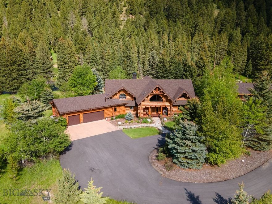 River Frontage! Chance of a lifetime to own a piece of the last best place in Montana! 4.44 ac. nestled along the tranquil banks of the Gallatin River, this property offers unparalleled opportunities unlike any other. The luxurious custom log home exudes rustic elegance and a location that is truly "one of a kind" in the Big Sky area. Over 300 feet of pristine riverfront at your doorstep, indulge in world-class trout fishing right from your backyard. Embrace the serenity of acres of National Forest to the south, ensuring uninterrupted views and a sense of seclusion. Abundant wildlife sightings and awe-inspiring scenery at every turn. Just a few minutes drive away lies Big Sky Town Center, another 10 minutes up the road awaits the “Biggest Skiing in America”, Big Sky Resort. All inclusive on the 4.44 ac. is a CUSTOM 3,780 sf LOG HOME, a blend of rustic charm and modern luxury. Boasting 3 bedrooms 3.5 baths. Main level features two bedrooms with ensuite baths, an expansive living room with vaulted ceiling, abundant natural light and a majestic rock fireplace. Spacious kitchen with island looking to the river, perfect for culinary endeavors. Dining room with rock fireplace sets the scene. Second floor master bedroom is complete with its own rock fireplace, balcony with spectacular river view and bath. In addition, a lofted office/rec. area with stunning mountain views for work or reflection. A 3-car attached garage. This is riverside living at its finest. Whether you seek the thrill of skiing, fishing in your own backyard, exploring Yellowstone Nat’l Park or simply relishing in the tranquility of the great outdoors, this property serves as the perfect basecamp for all your adventures, no matter the season. Seller a Montana licensed real estate agent. Home is on a Blink monitor system.