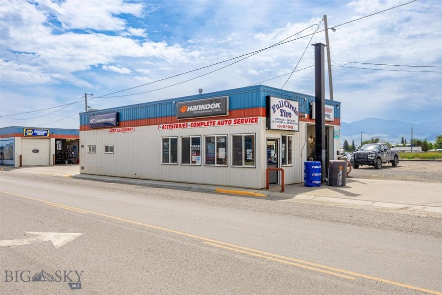 Established Whitehall Staple – High-Traffic Commercial Opportunity!  Own a cornerstone of the Whitehall community with Full Circle Tire, a premier turnkey business serving local ranchers, residents, and highway travelers. This high-traffic opportunity includes two specialized buildings on a 7,144 sq. ft. lot. The 1,400 sq. ft. Main Hub features a small showroom, waiting area and office.  Complementing this is the 2,250 sq. ft. Mechanical & Storage Facility, which includes an oil pit and air compressor. The operation also includes 13,580 sq. ft. of additional leased land directly south, providing vital space for oversized vehicle parking and outdoor storage. Fully equipped and strategically located, Full Circle Tire is primed for immediate and continued success.