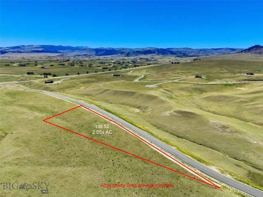 NEW subdivision in Ennis! Lot 52 is 2.05 +/- acres. There are 55 lots total between 1+/- to 2+/- acres. The entire subdivision is 165+/- acres so lots of open space to watch the wildlife! Paved roads throughout & power & fiber to each lot. Approximately 3 miles to downtown Ennis. Views in all directions! Wells are 200-350+/- feet & 12-30+/- GPM. Exact taxes TBD as lot has not yet been assessed as a separate parcel. Some photos are of the general subdivision. The listing agent is a member of the selling entity & can only represent the seller.
