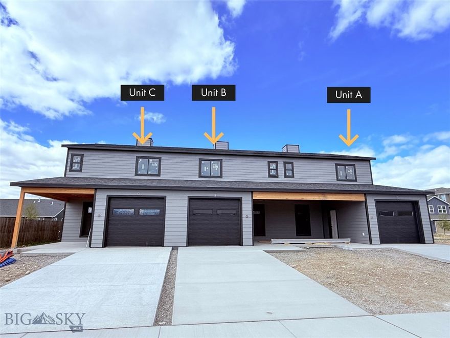 Be the first to call this new-construction townhome your own. Scheduled for completion in April 2026, which offers 1,676 square feet of living space, including three bedrooms and 2.5 bathrooms. The floor plan is centered on a practical layout that simplifies daily routines, beginning with a spacious hallway closet and a dedicated mudroom that provide ample storage and a clear transition into the home. The open-concept main level serves as the primary living space, where the kitchen flows naturally into the living room for a seamless, inclusive feel. The first level also includes a convenient half bath, perfectly positioned for guests and daily use. Just beyond the living area, a private covered back deck offers a versatile outdoor extension of the home. The second level is designed for comfort and ease, with three bedrooms and two full bathrooms. To maximize convenience, a full laundry room is situated on the same floor as the bedrooms, eliminating the need to carry linens between levels. Conveniently located minutes from the Bozeman Yellowstone International Airport, this townhome is ready for its first owner.