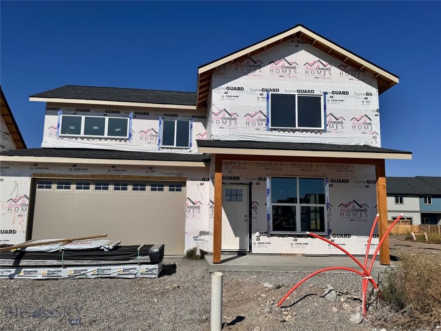 Another exceptional Higher Standard Homes build in Belgrade’s newest West Post community! This thoughtfully designed home boasts an inviting
main floor with durable LVT flooring throughout and an open-concept kitchen, living, and dining area that’s perfect for entertaining. The kitchen is
beautifully crafted with quartz countertops, premium Cabinets, stainless steel appliances, and a gas range. There is a bedroom and full
bathroom on the main floor plus, the primary suite, two additional bedrooms and a study/flex space upstairs. This home is ideally situated just steps
from the neighborhood’s fantastic park, which features a pond with a beach, an amphitheater, bike park, playground, dog park, and a pavilion. As part
of the vibrant West Post development, residents enjoy access to a variety of amenities, parks, and trails while remaining conveniently close to both
Belgrade and Bozeman. Located just south of I-90 and minutes from the Bozeman Yellowstone International Airport, this property combines comfort,
convenience, and community in one beautiful package.  This home backs to a small strip of WP open linear space to the rear and also adjoins open space to the east.  Extra bonus...exterior siding is Diamond Kote with a 30 year no fade warranty.