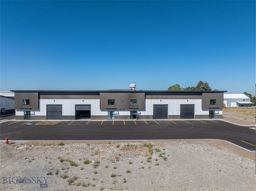 Introducing a brand-new 4,660 SF warehouse located in Belgrade’s sought-after West Post development. Thoughtfully designed to meet a wide range of commercial or light industrial needs, this property offers a 26’ peak ceiling height, providing exceptional vertical clearance and flexibility for storage or operations. A carpeted mezzanine office space creates a comfortable setting for day-to-day business functions, while the bathroom adds convenience for staff and clients. The building is equipped with 3-phase power and features both a 14’ front-facing overhead door for easy customer or equipment access, as well as a 10’ rear overhead door for versatile loading and logistics. In addition, the unit includes 50 feet of dedicated yard space, ideal for outdoor storage, parking, or maneuvering equipment. This warehouse has quick and convenient access to I-90 and Jackrabbit Lane.
