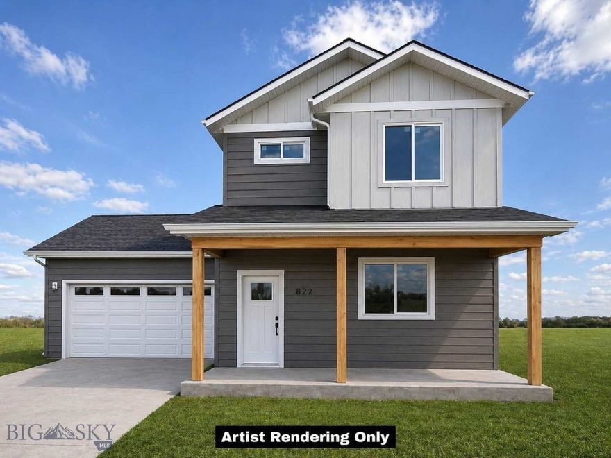 Welcome to Bridger Homes MT—crafted with exceptional attention to detail and designed for modern living. This thoughtfully planned residence offers spacious open-concept living on the main floor with 9ft ceilings, a convenient half bath, and a stunning kitchen featuring a large island, dining area, abundant cabinetry, under-cabinet lighting, and 3cm quartz countertops. Stay connected with fiber optic wiring throughout for ultra-fast internet and seamless streaming. Upstairs, enjoy a dedicated laundry room, four bedrooms, a full bath, and a luxurious primary suite with an ensuite bath featuring a full tile shower, and walk-in closet. This plan offers a 25' deep garage that is fully insulated and painted. The garage includes an 8ft door, extra storage, and a side man-door for easy yard access. Don’t miss this move-in-ready home blending style, function, and convenience! All interior photos are of the same model home that is staged.