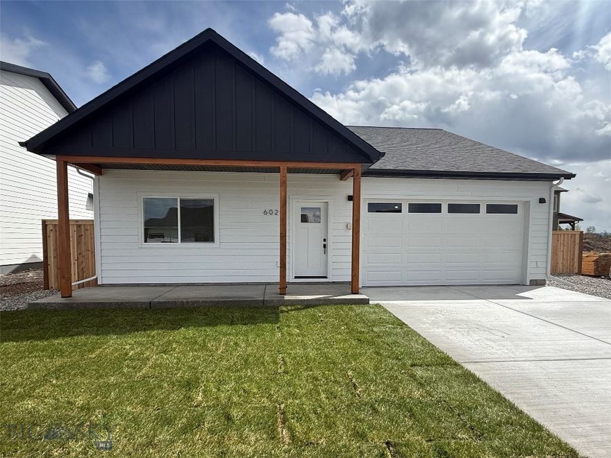 Discover your dream home in this stunning, single-level masterpiece from Bridger Homes MT, designed for comfort, style, and accessibility. Nestled in the sought-after West Post Subdivision, this brand-new, 3-bedroom, 2-bath home is perfect for those seeking effortless living without compromise. Enter into a bright, open layout with vaulted ceilings in the living room and primary suite, creating an airy, spacious feel. The heart of the home is a dream kitchen, boasting a large island, sleek stainless steel appliances, a gas range, abundant cabinetry, under-cabinet lighting, a pantry, and elegant 3cm quartz countertops, perfect for entertaining or quiet nights in. The luxurious primary suite offers a spa-like ensuite with a tile shower and a spacious walk-in closet, while two additional bedrooms share a well-appointed full bath. A dedicated laundry room with upper and lower cabinets and quartz countertops adds convenience and style. Stay connected with fiber optic wiring throughout for lightning-fast internet and streaming.

Outside, enjoy a fully fenced, landscaped backyard with underground sprinklers, offering low-maintenance relaxation.  With a 3' man gate and a 10' wide, double gate off the side of the driveway, this allows for access to the side and backyard which is a great bonus. The large driveway allows for full-size vehicles to park with plenty of room. The garage is fully insulated and finished. Don’t miss your chance to own this modern haven in a prime location close to the airport, interstate, Askin Park, and amenities. Schedule your private tour now and experience the Bridger Homes MT difference! All interior photos are of the same model home that is staged.
