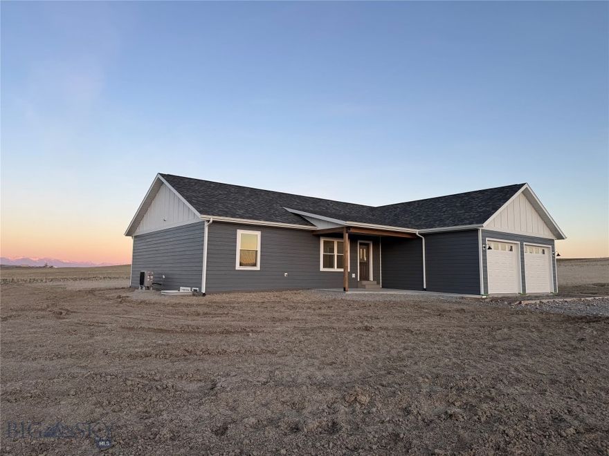 New construction home on 3 acres in Morning Sky Estates, with quick access to Highway 287 for an easy commute to Bozeman, Helena, Butte and beyond.

Room for a shop. Space for a garden. Elbow room you can actually feel.

Inside, a thoughtfully designed 3 bed, 2 bath layout features a primary suite with a walk-in closet that truly delivers, the kind of space you don’t realize you need until you have it. Add in a finished, insulated garage with an overhead electric heater and you’ve got function that fits Montana living.

Built with longevity in mind, this home also includes a 10-year structural warranty, energy-efficient heat pump with A/C, and intentional planning for year-round comfort.
