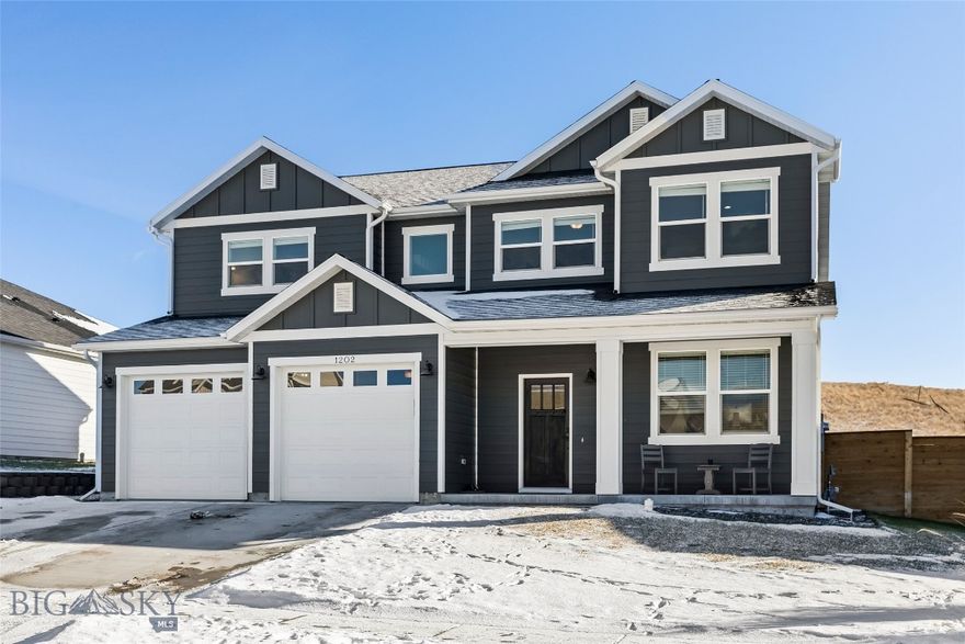 Refined Craftsman design meets modern comfort in this beautifully built 2021 home in Livingston’s sought-after Hollowtop Vista neighborhood. Offering 2,683 square feet of thoughtfully planned living space, this two-story residence captures abundant natural light and sweeping mountain views. The main level showcases an open-concept living area anchored by a gas fireplace, flowing seamlessly into a well-appointed kitchen featuring quartz countertops, a large center island, generous pantry storage, and modern appliances. A dedicated office or den and a stylish half bath enhance the home’s functionality. Upstairs, a spacious loft provides flexible living space alongside two guest bedrooms, a full bath, and a convenient laundry room. The private primary suite is a true retreat, complete with a tiled shower, dual vanity, and custom walk-in closet. Outdoor living is equally inviting with a covered porch, patio, landscaped yard, underground sprinklers, and partial fencing—perfect for enjoying Montana’s mountain backdrop. An attached two-car garage and low annual HOA covering road and trail maintenance complete this exceptional offering.