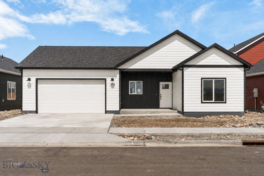Welcome to the NEW Williams Homes in West Post! Now including 9' ceilings, fencing, AC, a tiled primary shower, pearl white kitchen backsplash, white cabinets, modern fixtures and black hardware, a finished garage, and more. Heading into this charming single-level home, only one step takes you onto the covered front porch before entering. You'll find vaulted ceilings in the living room and primary bedroom to create the perfect amount of space and lighting. Access to the backyard can be found through the 6' living room glass slider, which leads you to a generous covered patio, perfect for summer BBQ’s and outdoor lounge space. An oversized, deep garage with room for full-sized trucks also provides outside access to the patio and inside access through the mudroom. Thoughtful touches like soft-close cabinets, MOEN fixtures, luxury vinyl plank floors, and GE appliances are found throughout. 

With quick access to I-90 and the Yellowstone International Airport, this new neighborhood is conveniently located between Belgrade, Four Corners, and Bozeman. Easily access your favorite restaurants, grocery stores, and more. Walking paths connect residents to the central neighborhood park, which features playgrounds, sports fields, a dog park, picnic areas, and a pond for recreation. Please meet at our model home at 700 Thrice Loop for all tours.
