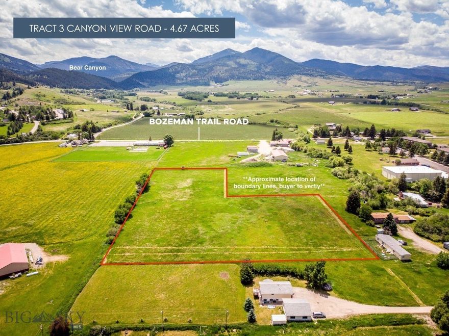 Incredible, picturesque and unobstructed mountain views define this rare 4.67-acre parcel—offered for the first time ever and free of covenants. Ideally located just off the Bear Canyon exit, the property captures sweeping vistas of the Gallatin Range and Mount Ellis, creating a stunning backdrop for your future home. Whether you envision building without restrictions, adding a shop, running a home-based business, or creating a small hobby farm, the possibilities here are truly endless. Enjoy the freedom to design a lifestyle that fits your vision. Conveniently located just 10 minutes from downtown Bozeman, this property offers the perfect balance of privacy and accessibility. Outdoor enthusiasts will appreciate nearby access to Bear Canyon Trail to hike, bike, and explore! Additionally, three schools—La Motte Elementary, Mount Ellis Elementary, and Mount Ellis Academy —are all within a five-minute drive. For those seeking space for animals, this property accommodates horses, goats, chickens, and more—ideal for a mini hobby farm setup. Zoned Bear Canyon R-1 Residential, the property allows for up to one home per acre, with potential for higher density through conditional use (buyer to verify with Gallatin County Planning Department). Utilities, including Northwestern Energy, as well as well and septic installation, are the responsibility of the buyer.