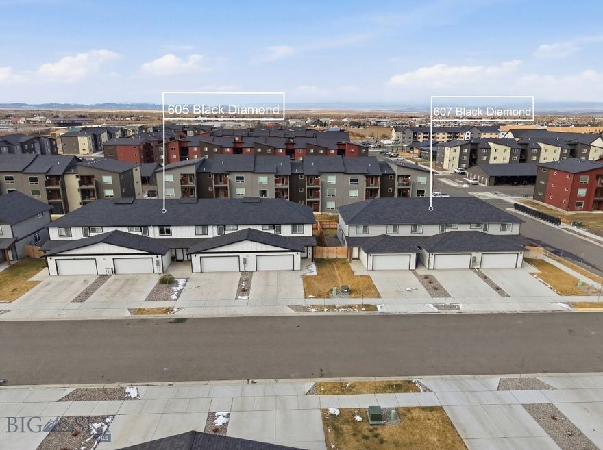 Offered for sale are seven contiguous parcels comprising a turnkey multifamily investment located at 605 & 607 Black Diamond in Belgrade, Montana. The offering includes seven individually metered townhome units configured as one fourplex and one triplex. All units are currently leased and professionally managed by 4G Property Management, providing immediate, stabilized cash flow and institutional-level operations.

Unit & Property Details:

Total Units: Seven (7) townhome units (one fourplex + one triplex)
Unit Layout (each): 3 bedrooms, 2.5 bathrooms, full kitchen, living room, dedicated laundry room, and a two-car garage
Occupancy: 100% leased at time of offering (most units have agreed to renew into 2027)
Management: Professionally managed by 4G Property Management
Asset Type: Multifamily — Townhome community
Product Attributes: Individually metered units, private garage parking, in-unit laundry, family-oriented floorplans that support long-term tenancy