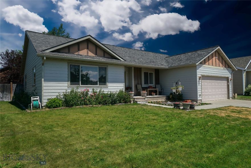 Welcome to the appealing NorthStar Subdivision in the West side of Bozeman, MT. This inviting single level, 1626 sq. ft. home is minutes from Four Corners and a Fly Fisherman’s cast from Gallatin River Access. This house encompasses a thoughtfully designed open floor plan with vaulted ceilings. The living room flows into the widespread kitchen and progresses into a sizeable den with a closet that can be used as a 4th bedroom. The kitchen slider egresses to a substantial fenced back yard with porch. Relax on the porch with the serenity of the wind whispering through mature trees and the sweet aroma of flowering shrubs. When it is time to turn in for the night retreat to the large master suite with the ¾ master bathroom. Two additional bedrooms and a full bathroom are also included in this home. New roof and siding in 2024. This property locates you in the Monforton School District. Don’t miss the opportunity to come and see what this charming property has to offer.