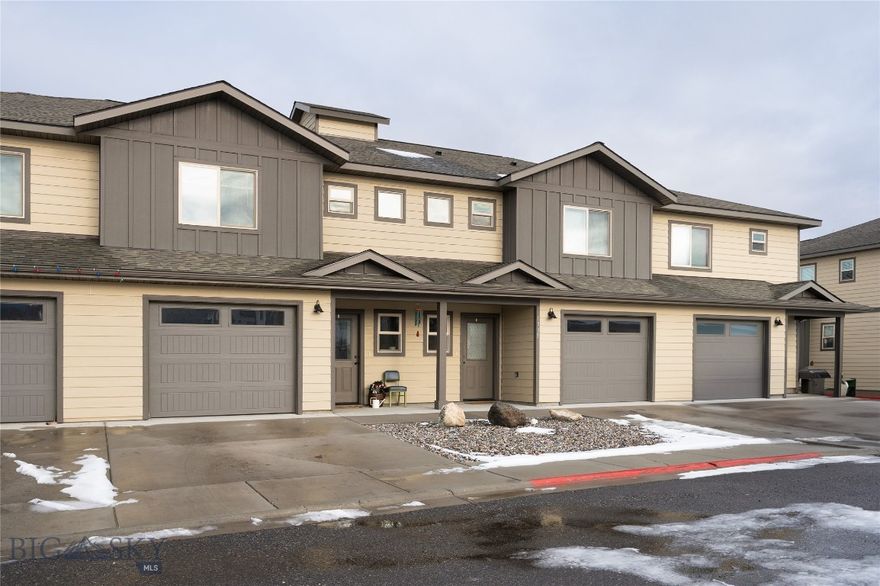 SOUTHSIDE BOZEMAN CONDO WITH PRIME MSU LOCATION! Built in 2020, this one owner, 3 bedroom, 2.5 bathroom home offers turn-key, maintenance free living with easy proximity to MSU, Bozeman Health, Downtown, Hyalite Canyon and more! The open concept main floor includes a full stainless steel appliance package, granite countertops, spacious living and dining areas, and direct access to the covered back patio. On the second story you are greeted by a spacious bonus room, ideal for those households needing more living/office space. The primary bedroom is large, with an ensuite bathroom, dual vanities and walk-in closet. Two additional bedrooms, guest bathroom, and laundry room round out the top floor. There is substantial closet and storage space throughout, plus an attached one car garage, additional off street parking, and neighborhood guest parking. Ideal for owner occupancy or the savvy investor, Southside Bozeman Homes at this price are rare, so don't wait to make this your Home Sweet Montana Home!