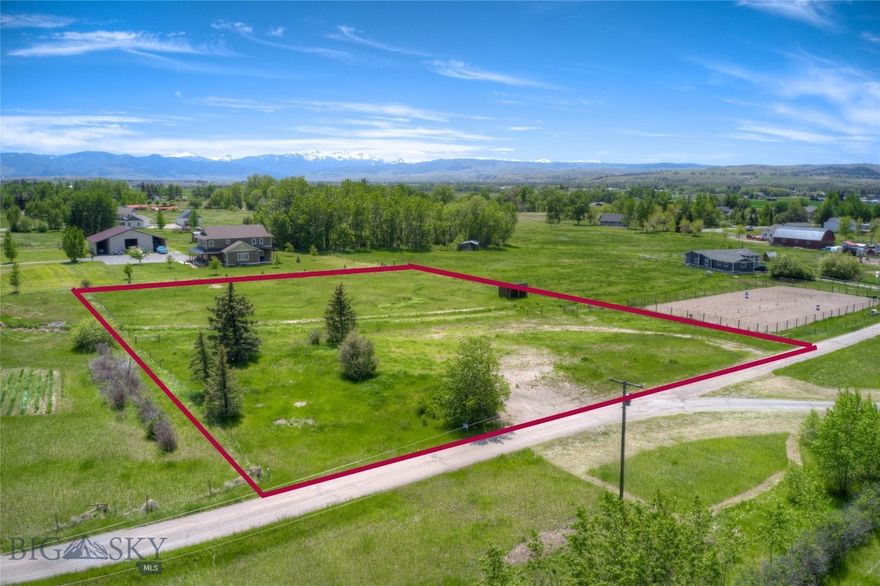 1.77 acres of vacant land convenient to Four Corners. Live the country life at this pleasing rural location. Sunny location with numerous mature trees and live water. A short drive down the country lane to a quiet rural residential neighborhood. Perfect spot to raise a family and let the kids play outside.  Modular home allowed. Minimal covenants allow for shop, horses and hobby animals. Nice established pasture, seasonal ditch, fencing and loafing shed for shelter. Location offers power, phone and natural gas. Plans for preliminary residential septic permit and new well have been submitted to Gallatin County. Bring your home plans and pick a build site with mountain views.