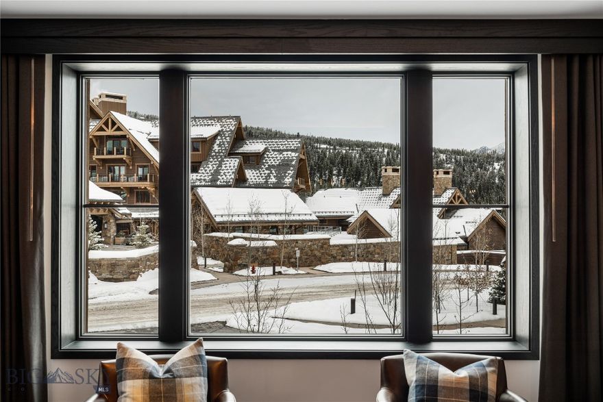 Residence 23 is a 4th-floor 3-bedroom, 3-bath residence with lock-off and a private balcony overlooking landscaped green space. Owners enjoy ski-in, ski-out access to Big Sky Resort, direct connection to Montage Big Sky via an underground passage, and full resort amenities including concierge, après ski lounge, ski lockers, spa tubs, and a lobby bar. Membership at Spanish Peaks Mountain Club offers golf, clubhouse access, and exclusive year-round events. Deeded one-quarter ownership, fully furnished by RH Contract.