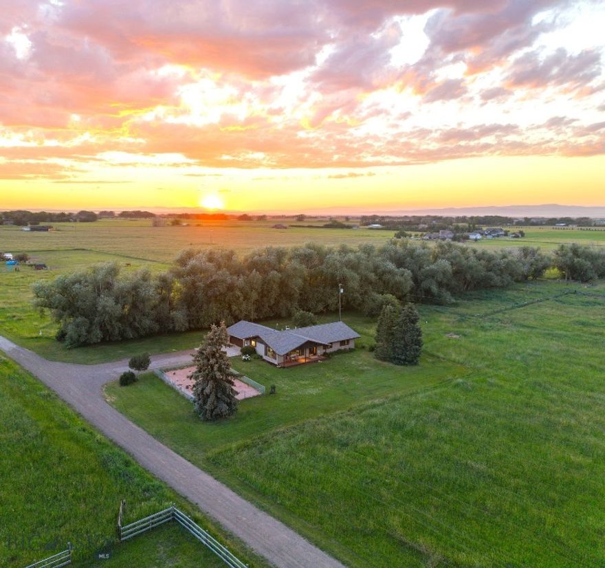 SELLER OFFERING TO PAY BUYER'S CLOSING COSTS & PREPAIDS or RATE BUY-DOWN with an acceptable offer! Boundless dreams will flourish on this 8.9 acres in this quiet area of South Bozeman. Adorable 4Bedroom 2Bath farmhouse in a peaceful, rural setting across from Abigail Ranch, a land holding of 516 acres in the heart of South Bozeman. Country landscape overlooking farmland views toward the Bozeman Pass and Frog Rock from within the home and front yard and porch. Mountain bike, or ride your horses to Leverich, Sourdough Canyon or Kirk Hill. Neighboring classic Bozeman farmhouses on larger parcels make you feel as though you're in the wide open country, forgetting Downtown Bozeman is just a minute down the road. No covenants, with Hyalite RR-5 zoning allows you to follow your passions and use your land for farming, horses, livestock of all kinds, home business pursuits, or just to let the kids and dogs grow wild. Fenced garden area is ready for your raised beds of veggies and flowers. The level, flat land is a blank landscape for future growth- build your dream house and keep the farmhouse as an ADU, construct a shop or barn & arena to your specifications, or expand the garden and landscaping into your own 8.9acre paradise. Where can you ride your horses from to pick the kids up from school? Or ride, hike, several different trails within minutes from your home? From this amazing property, that's where!!!  Incredibly convenient location to recreational pursuits, blue ribbon schools, and Downtown. New interior/exterior paint, new carpets and flooring, new roof, just all freshened up for the next lucky owner. Ditch at the front of the property carries seasonal water!  Don't miss out on this extraordinary offering. Make your appt today!